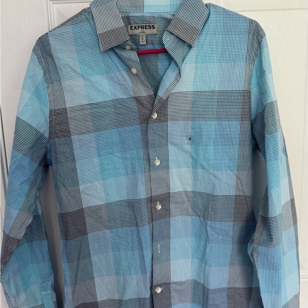 Express Blue and Black Casual Button Down Shirt